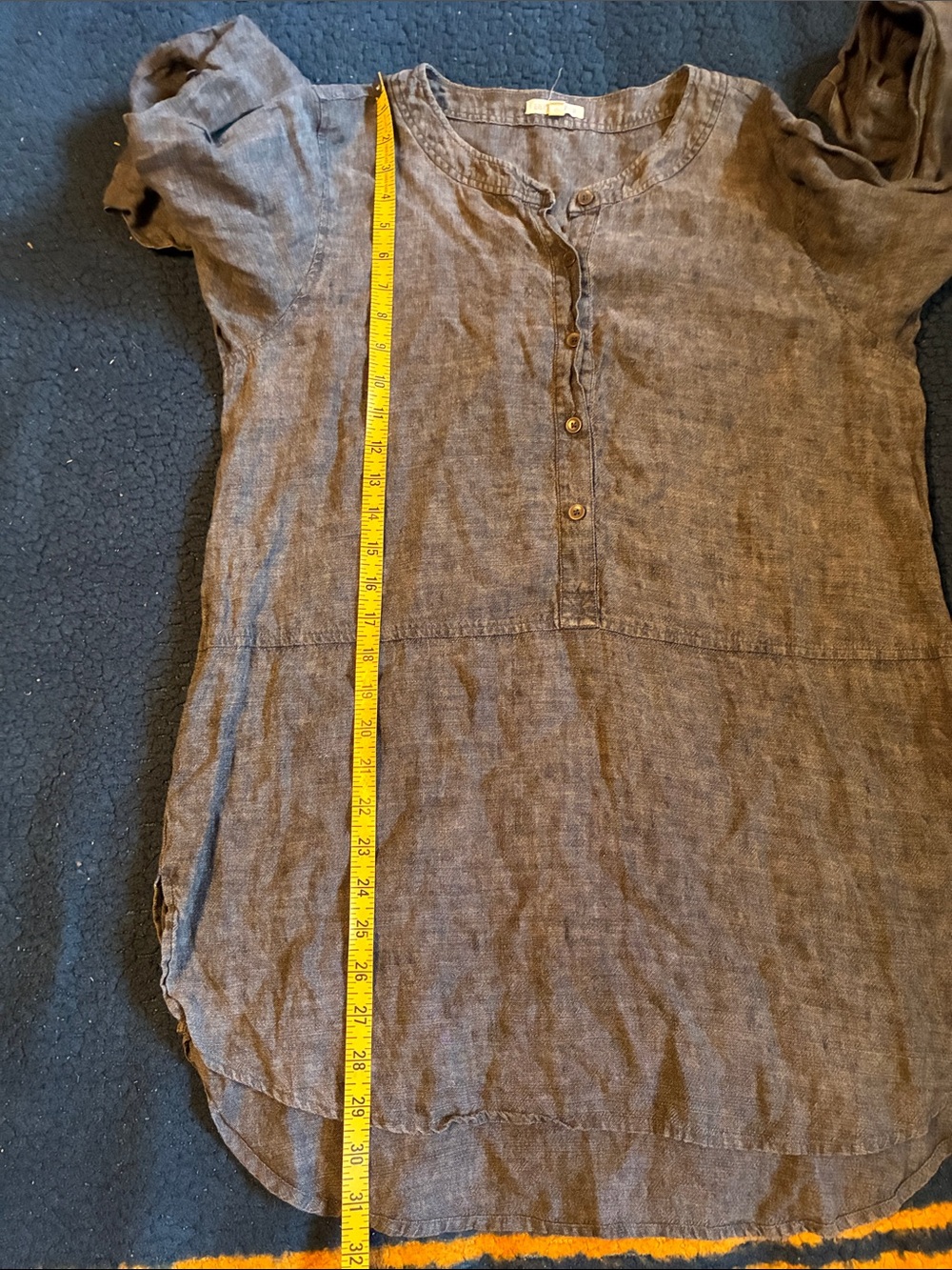 Eileen Fisher Indigo Button-Front 100% Linen Tunic - Picture 6 of 6